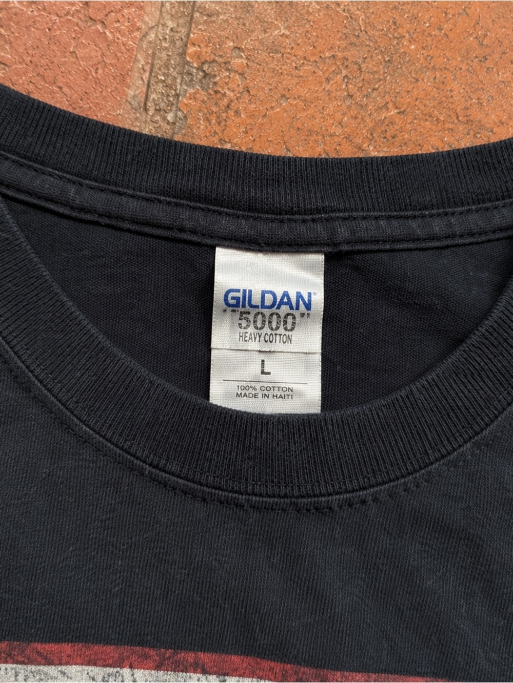 Gildan 5000 Black Graphic Crewneck Tee with Red Accent, Streetwear Size L - Picture 3 of 5